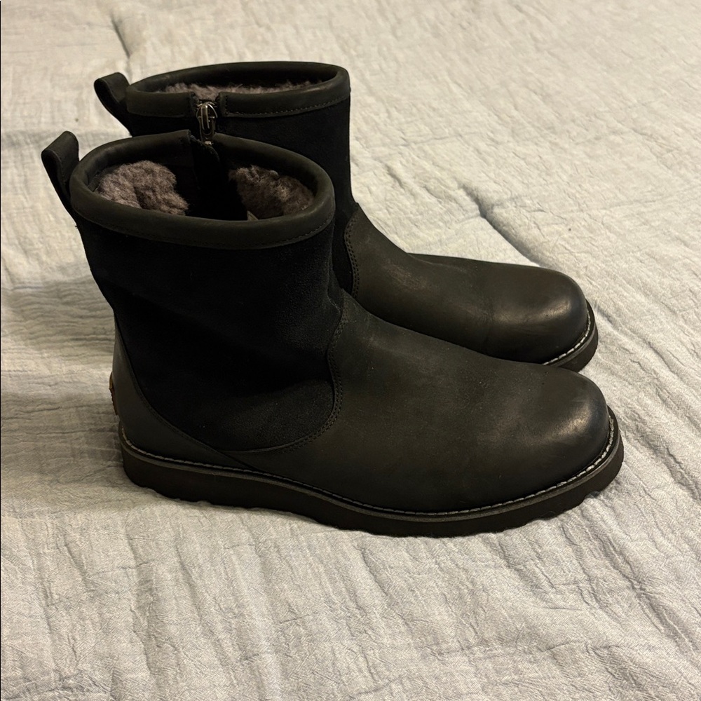 UGG Black Boots with Gray Fur Lining